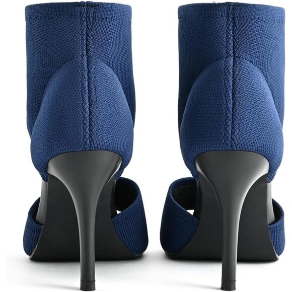 Blue 3 Inches Peep Toe Synthetic Stiletto Stretchy Heeled Sandals for Women - Picture 8 of 9